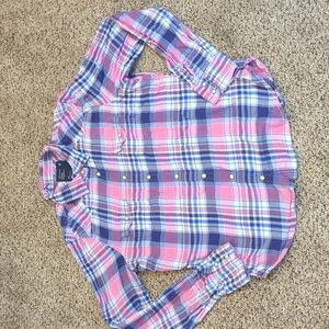 American Eagle Outfitters Long Sleeve Pearl Snap Button Top Women's Large plaid